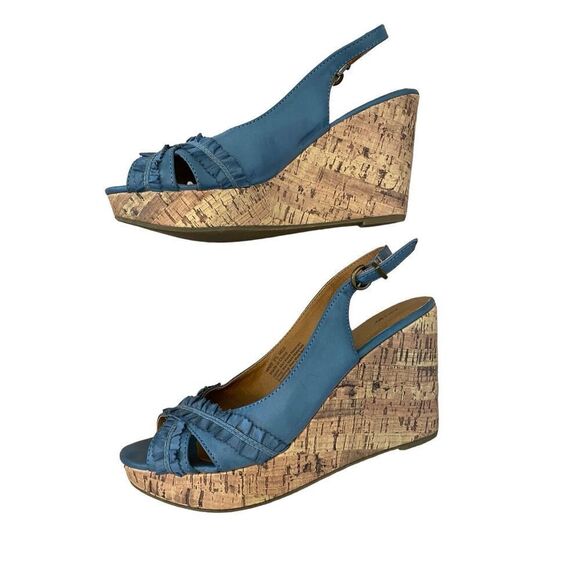 Blue Apt 9 Open Toe Wedges High Heels Beach Coastal Vacation Party - Picture 3 of 11